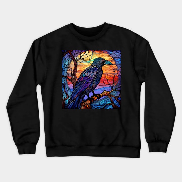 Colorful Gothic Raven in a tree Crewneck Sweatshirt by Mojitojoe